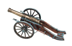 Cannone Luigi XIV in metallo e legno francese sec XVII Denix 45cm