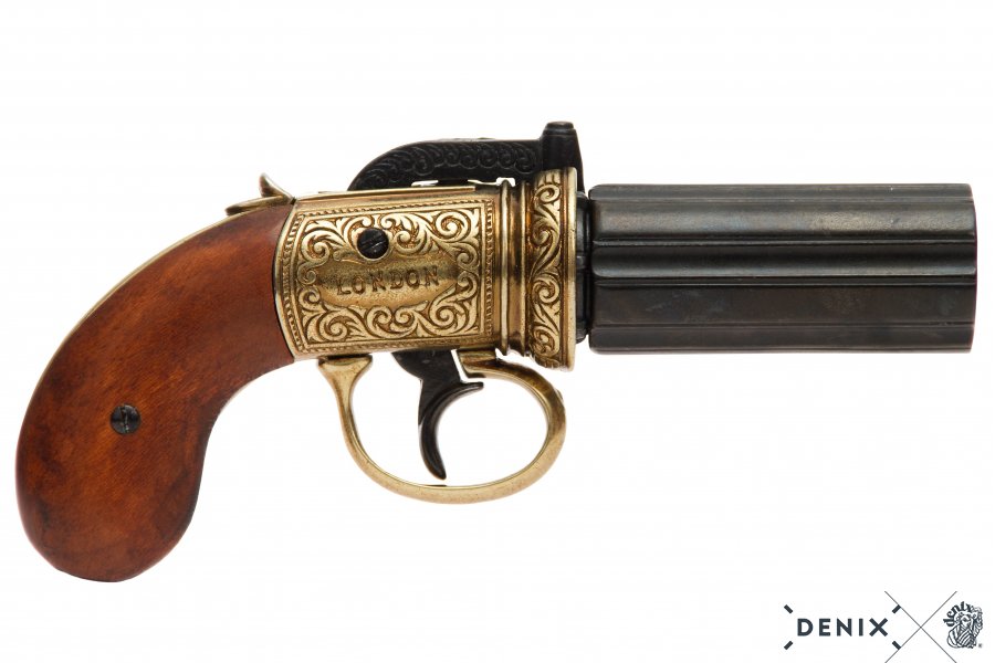 Replica Revolver Inglese Pepper Box A 6 Canne - Modello Storico Per Collezionisti 3 Replica Revolver Inglese Pepper Box A 6 Canne - Modello Storico Per Collezionisti - immagine 3