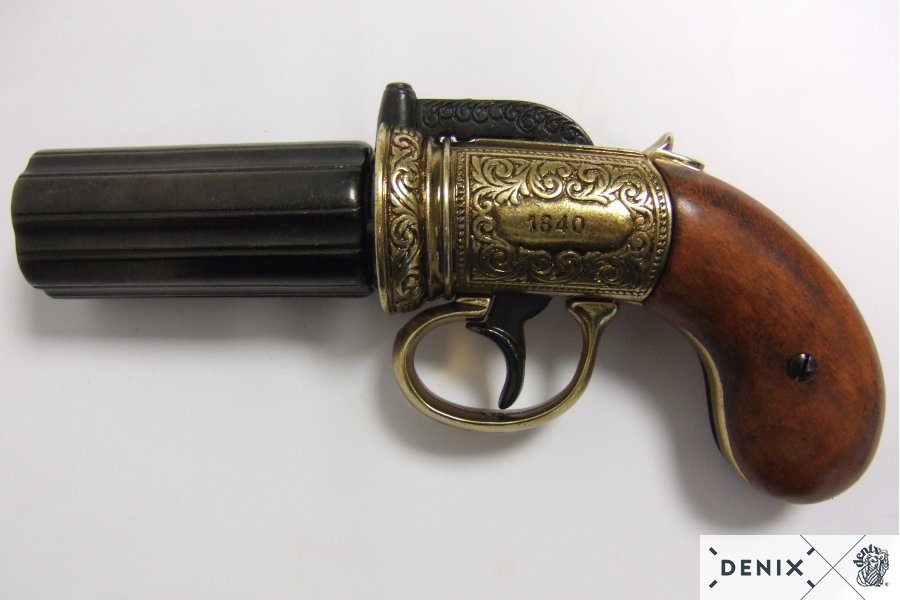 Replica Revolver Inglese Pepper Box A 6 Canne - Modello Storico Per Collezionisti 9 Replica Revolver Inglese Pepper Box A 6 Canne - Modello Storico Per Collezionisti - immagine 9