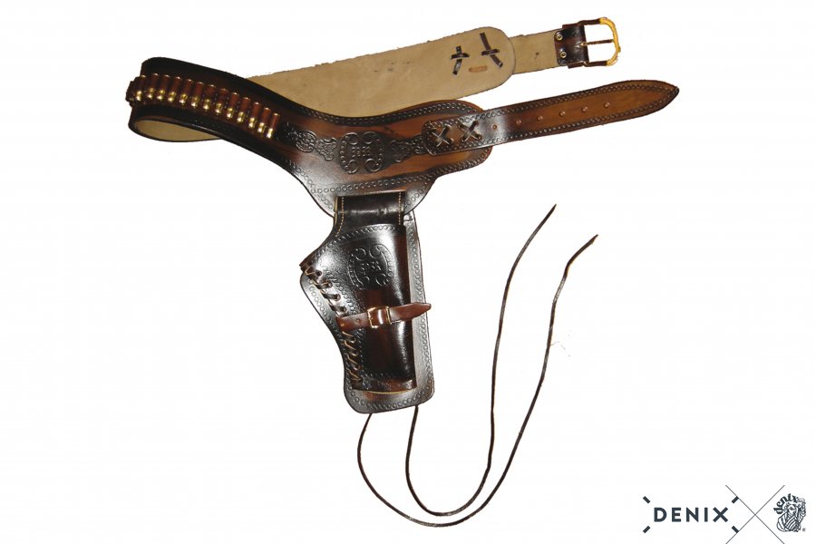 Cinturone in cuoio stile Cowboy western con 24 pallottole reenactor denix scerif 