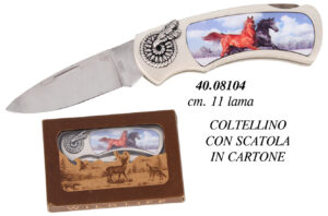 Coltellino a serramanico in metallo con decorazione Cavallo con scatolina cm 11