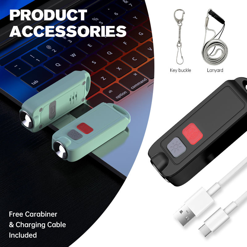 Allarme personale AF2002 con luce LED potente 5 Allarme personale 130dB ricaricabile USB con accessori inclusi: moschettone, cordino e cavo di ricarica.